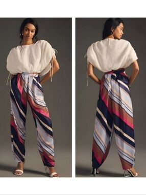 Anthro Maeve Silky Balloon Pants Multi-Color Stripes Women's 2